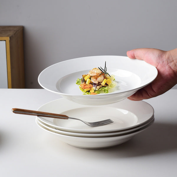 9.5 Inch Pure White Soup Plate, Dinner Plate 6 Pieces