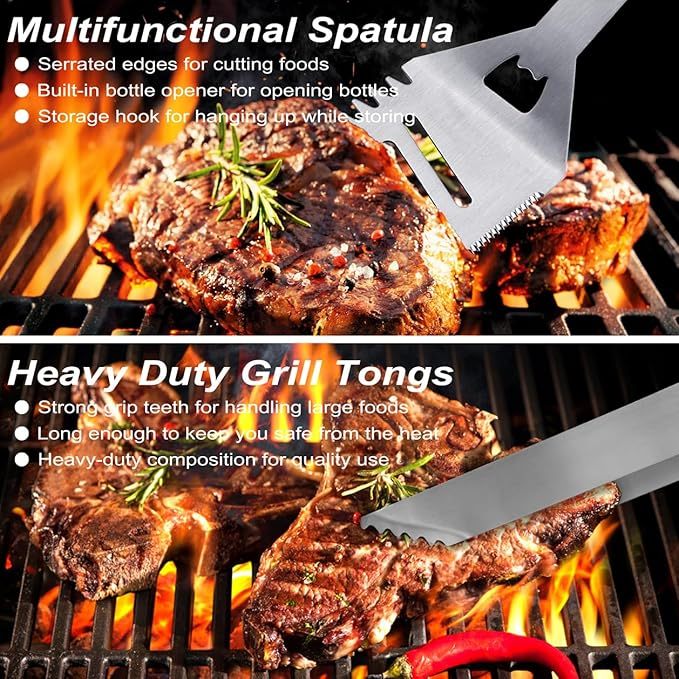 POLIGO 29 PCS BBQ Grill Accessories Stainless Steel BBQ Tools Grilling Tools Set With Storage Bag For Fathers Day Dads Birthday Presents - Camping Grill Utensils Set Ideal Grilling Gifts For Men Women