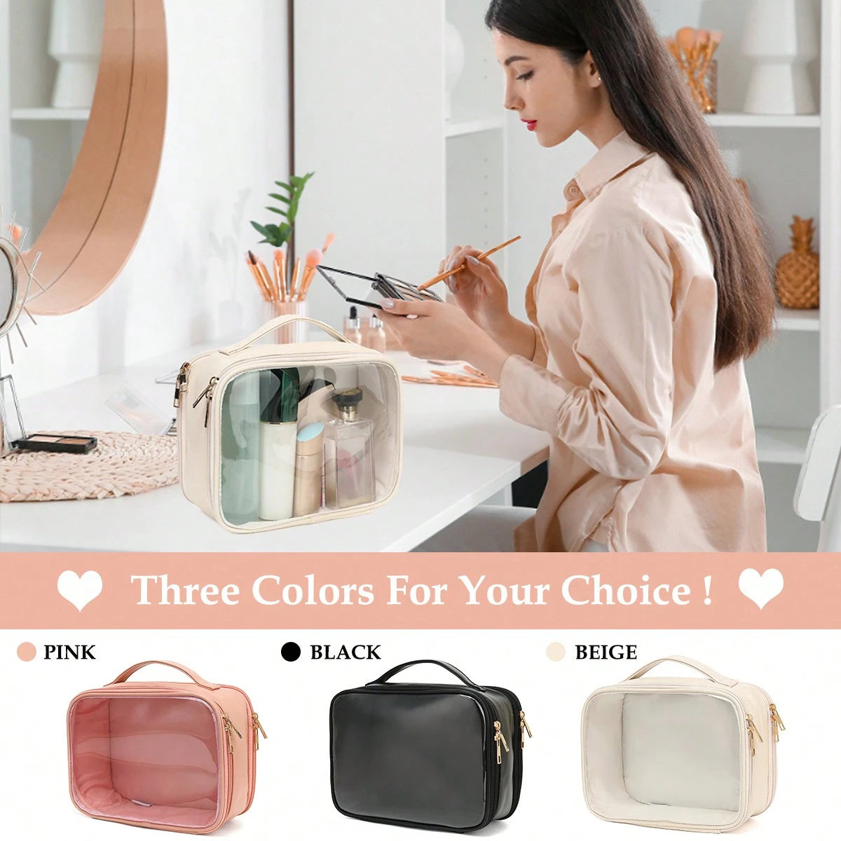 Clear Makeup Bag For Women, Clear Cosmetic Bag Travel Toiletry Bags Makeup Organizer Bag With Detachable Brush Holder Summer Travel, Vacation Home Bathroom Decor Holiday Makeup Organizer Bathroom Acce
