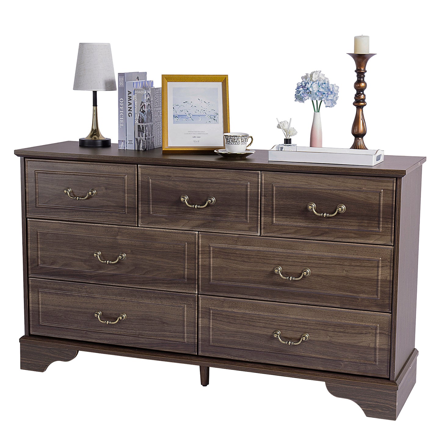 Brown P2 MDF 137x40x80CM 3-layer 7-drawer Chest Of Drawers 1pcs
