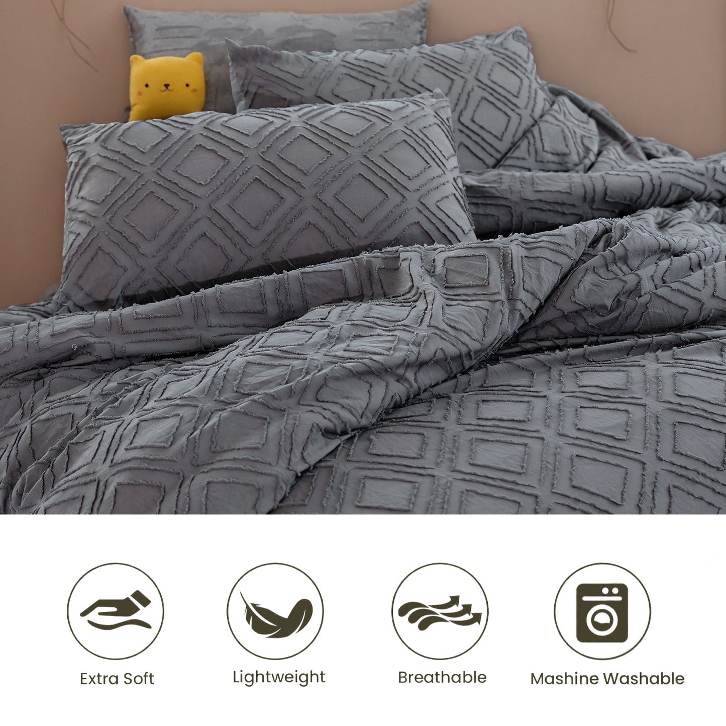 Bohemian Style Quilt Cover Set, Cut Flower Quilt Cover, Tufted Quilt Cover Three-piece Set, One Quilt Cover And Two Pillowcases, Washable And Machine Washable Without Shrinkage, Suitable For Hotels