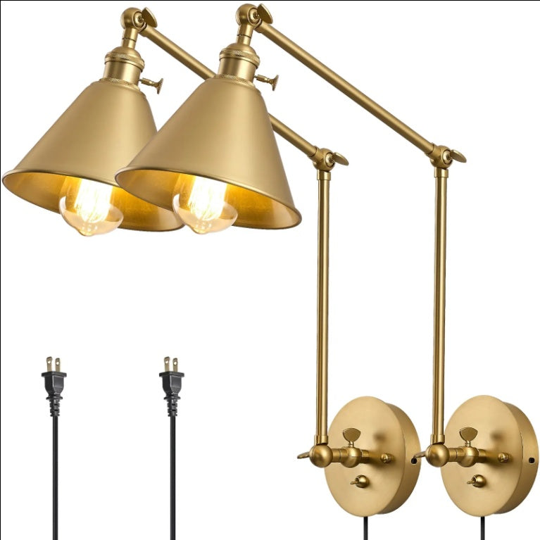 Integrated Airdrop Brass Black Swing Arm Wall Light