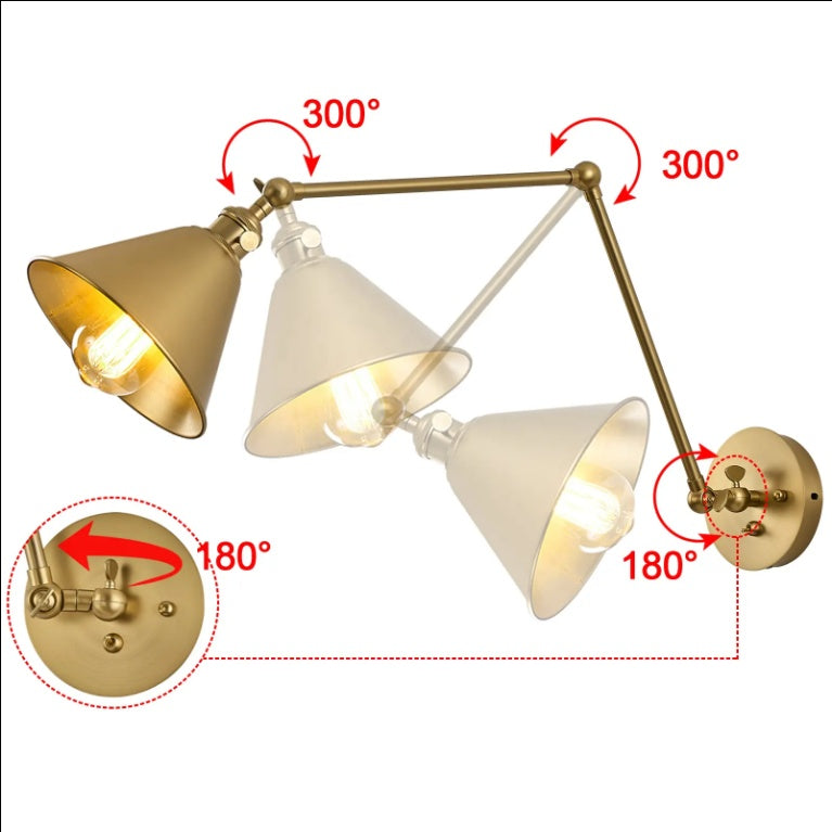 Integrated Airdrop Brass Black Swing Arm Wall Light