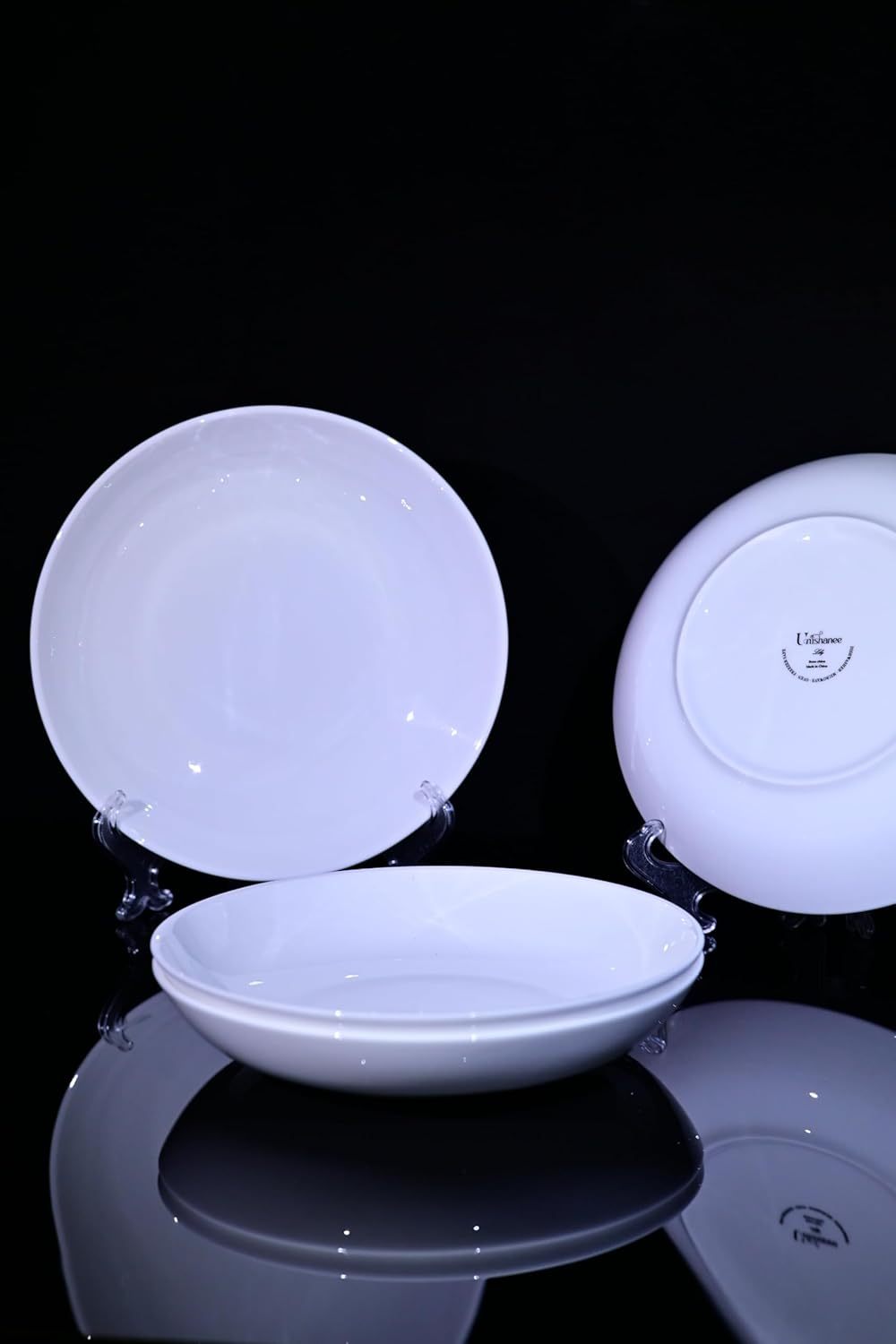 Lily Bone China Dinnerware Set, 4 Pieces, 8.5-inch White Pasta, Salad, Fruit Plate