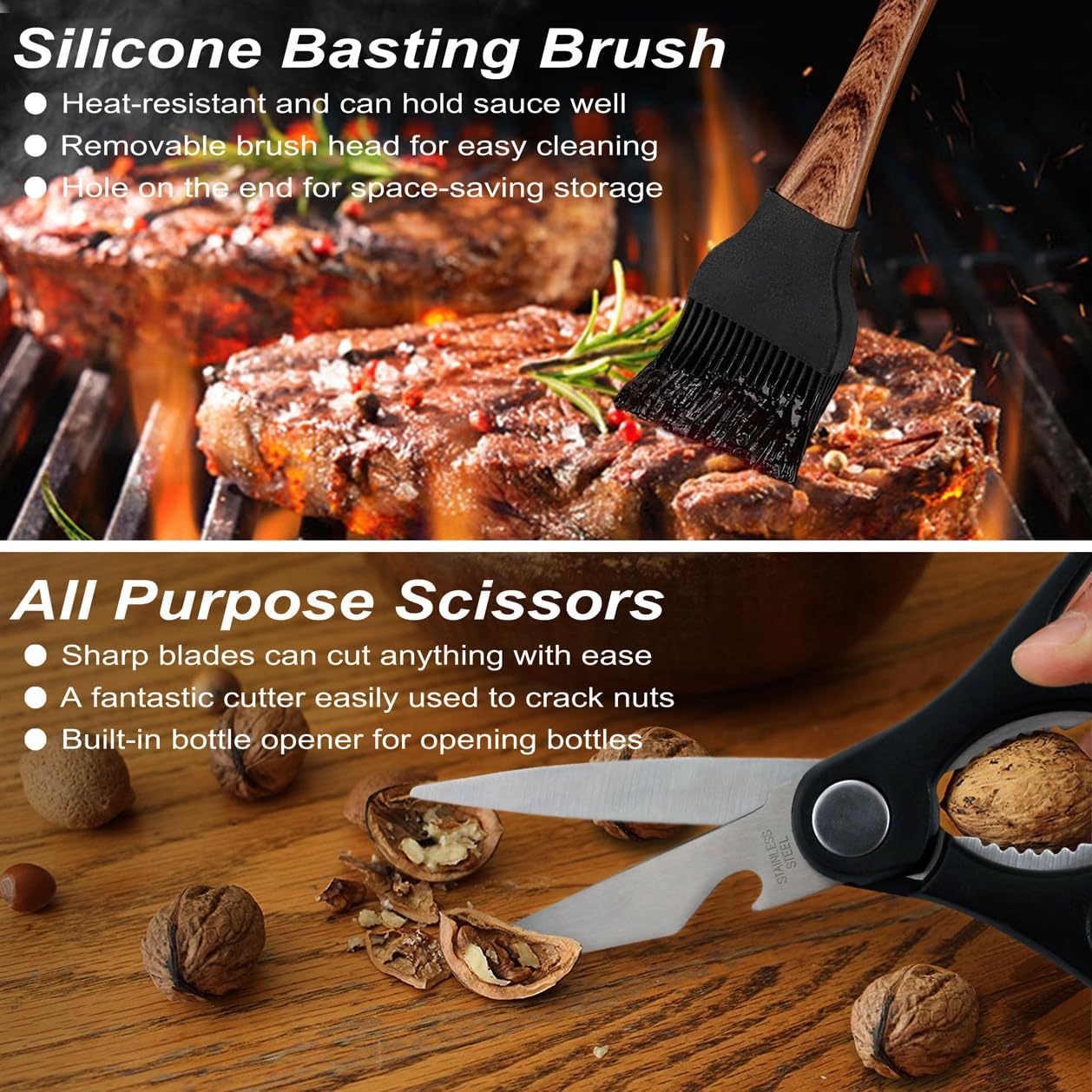 POLIGO 29 PCS BBQ Grill Accessories Stainless Steel BBQ Tools Grilling Tools Set With Storage Bag For Fathers Day Dads Birthday Presents - Camping Grill Utensils Set Ideal Grilling Gifts For Men Women