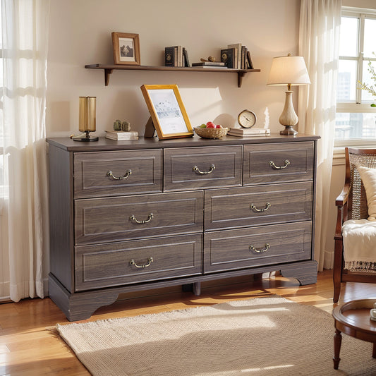 Brown P2 MDF 137x40x80CM 3-layer 7-drawer Chest Of Drawers 1pcs