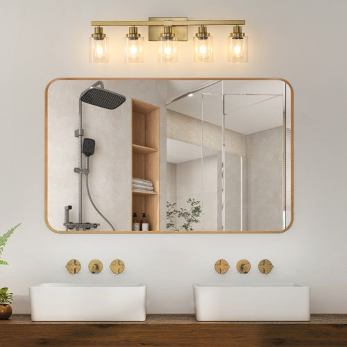 Gold 5 Light Vanity Light With Clear Glass Shade, Modern Iron Bathroom Wall Fixture For Bathroom & Dresser - No Bulbs Unavailable Platform- Temu