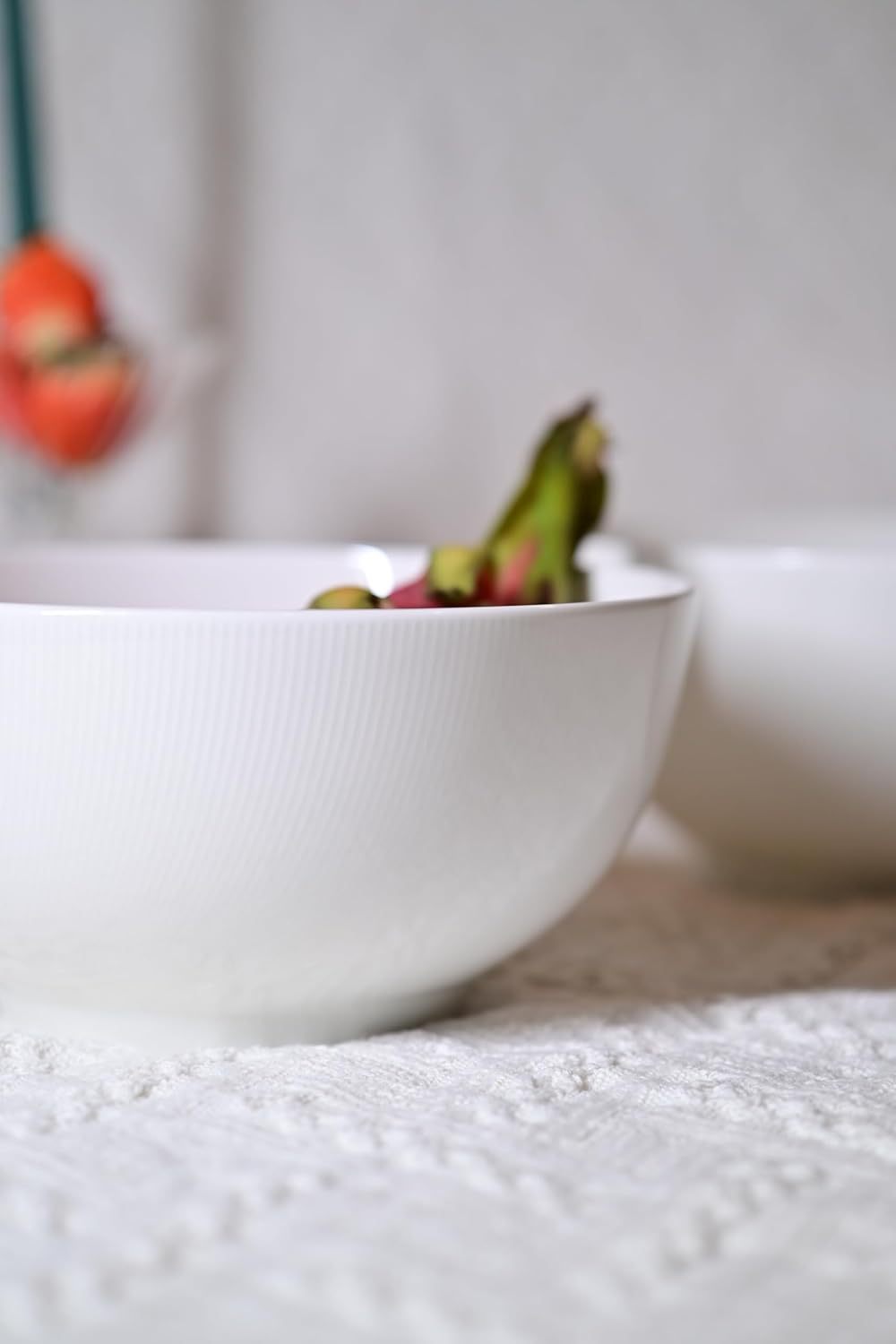 Setaria Bone China Dinnerware Set, 2 Pieces 8-inch Large Deep Salad Bowl, Soup, Cereal, Oatmeal, Fruit, Rice, Ivory White With Narrow Curve Stripe