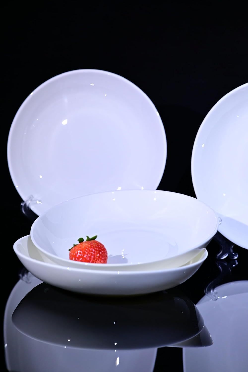 Lily Bone China Dinnerware Set, 4 Pieces, 8.5-inch White Pasta, Salad, Fruit Plate